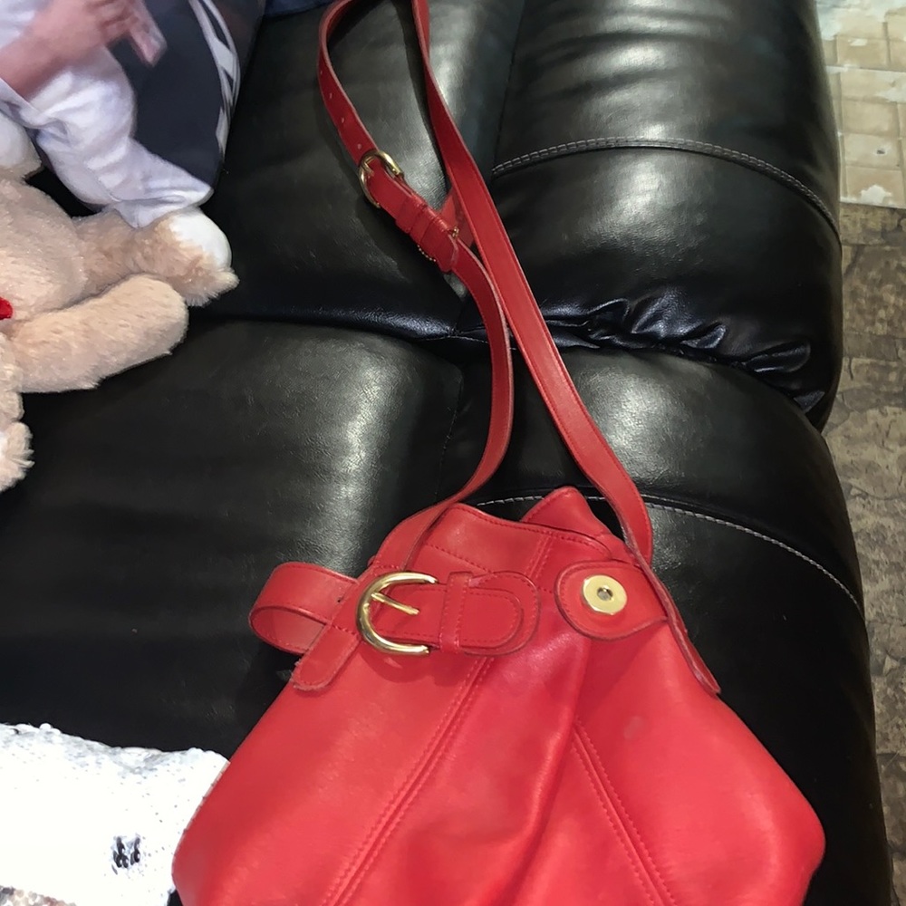 Women red leather coach crossbody